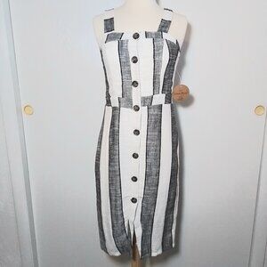 NWT Urban Romantics Striped Linen Midi Dress Off White & Black size S